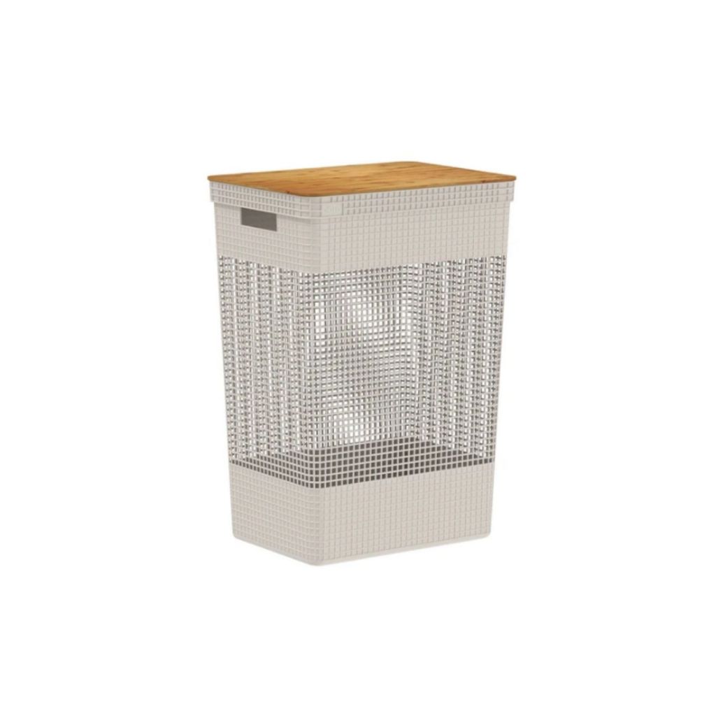 Cesto Grid Roupas Closet Tampa Bambu 49 Litros Bege - Ou