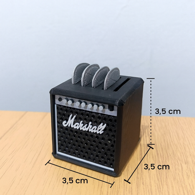 Porta Palheta Mini Caixa de som Marshall para Violão/Guitarra Armazena Até 5 Unidades
