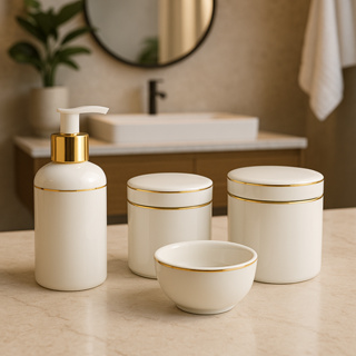 Kit Higiene Bebê em Porcelana 4 Peças Elegante Delicado Floral Astronauta Filete Ouro em Oferta na Shopee