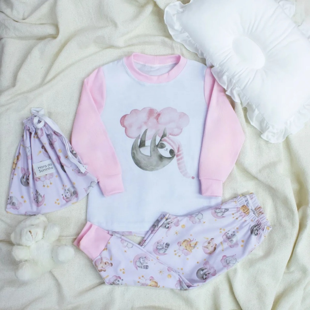 Pijama Infantil Menina Conjunto Estampado Blusa e Calça Comprida em Tecido Macio para Noite Tranquila