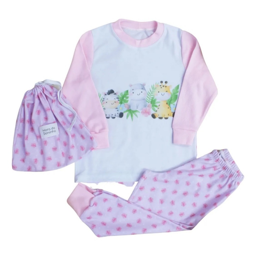 Pijama Infantil Menina Conjunto Comprido com Calça e Blusa Estampada Tecido Macio e Confortável
