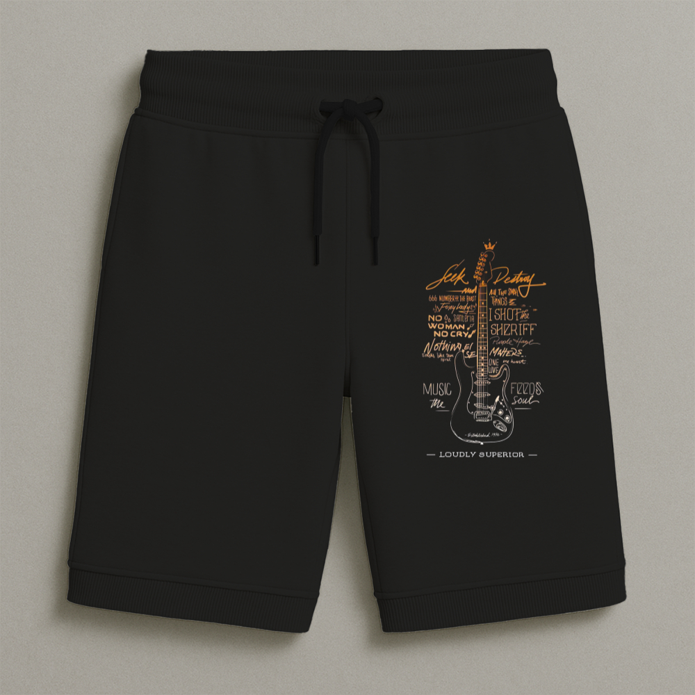 Bermuda Moletom Masculina Infantil Estampada Guitarra Conforto Streetwear Do Tamanho 8 Ao 16