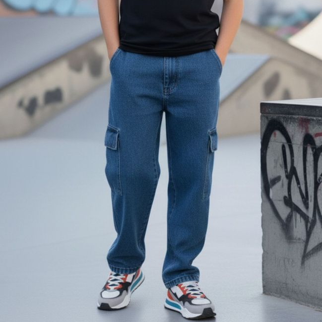 Calça cargo masculino skatista menino bolsos laterais tamanho 10 ao 16