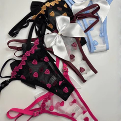 Kits de Calcinha Tanga Sexy de Tule Bordado de Coração