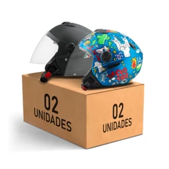 Kit Capacete Aberto Protork New Atomic Elite + New Atomic Universe Azul Preto Verde