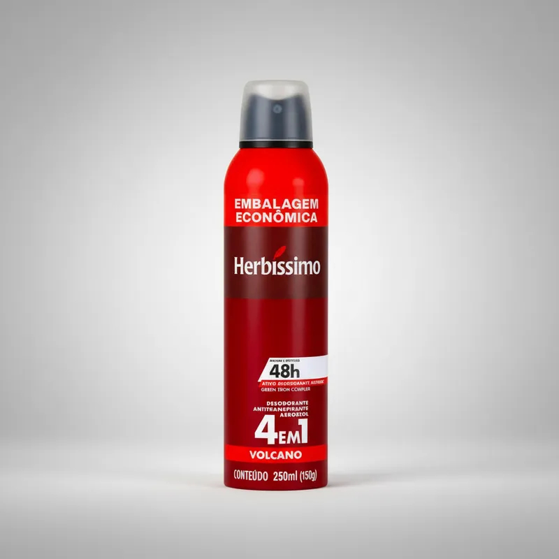 Detalhes do Desodorante Aerosol Antitranspirante Herbíssimo Volcano 250ml – Proteção Intensa e Toque Masculino | Embalagem Econômica