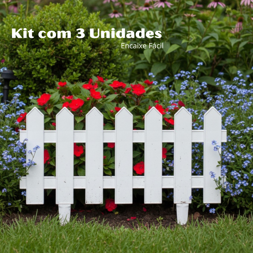Kit 3 Cercas Plástica Decorativa Jardim Inglês Comprimento Total de 1,21 metros em Oferta na Shopee