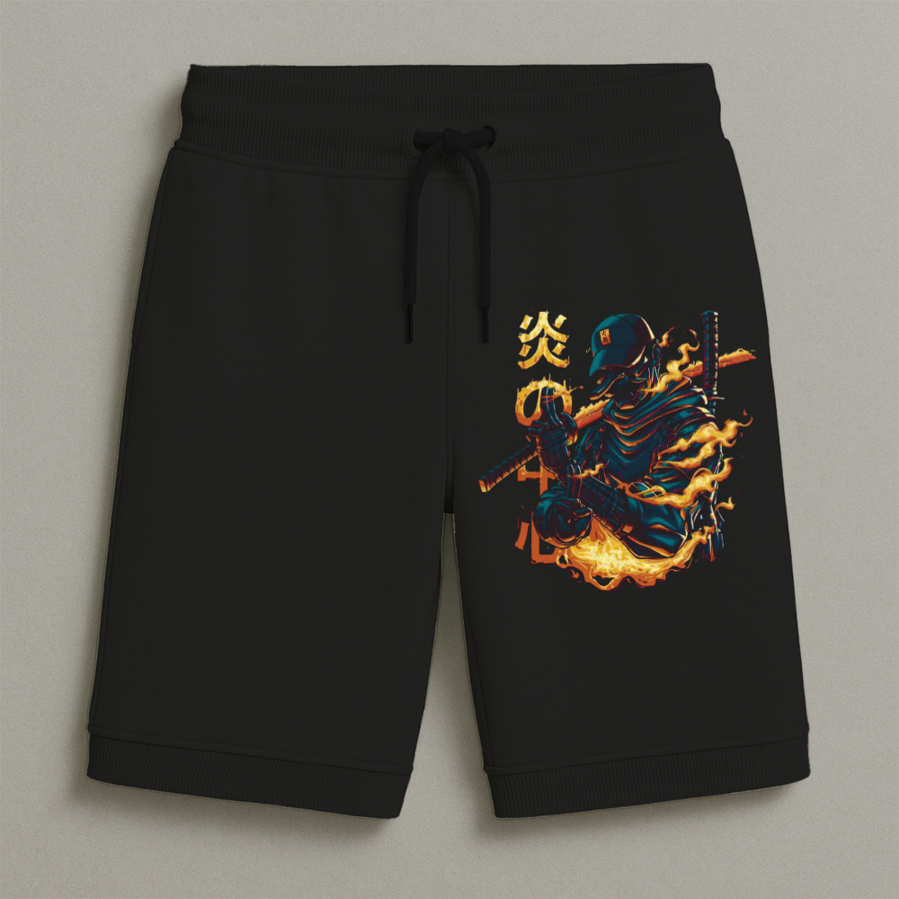 Bermuda Moletom Masculina Infantil Estampada Samurai Fogo Conforto Streetwear Do Tamanho 8 Ao 16