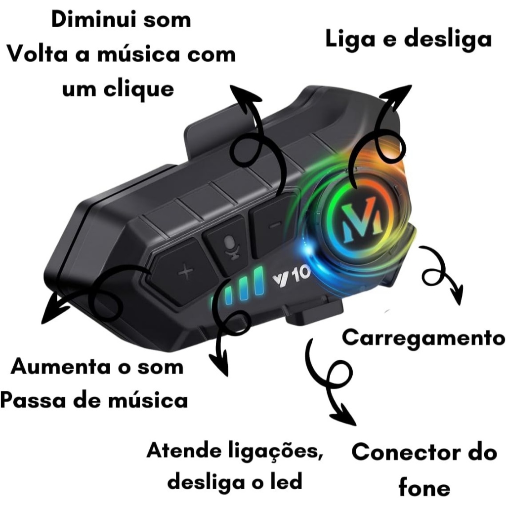 Fone De Ouvido Para Capacete Moto Sem Fio Bluetooth Y10 À Prova D’Água Intercomunicador Comunicador