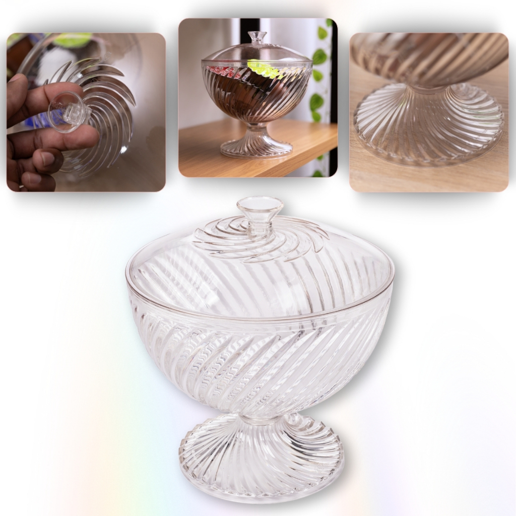 Bomboniere de Acrílico Taça Gigante com Base Cristal Luxo Baleiro com Tampa Doces Cápsulas Café