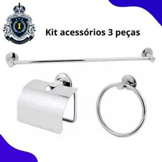 Combo de acessórios banheiro 3 peças porta toalha reto e rosto e uma porta papel higiênico Kit Nicho Para Banheiro em Oferta na Shopee