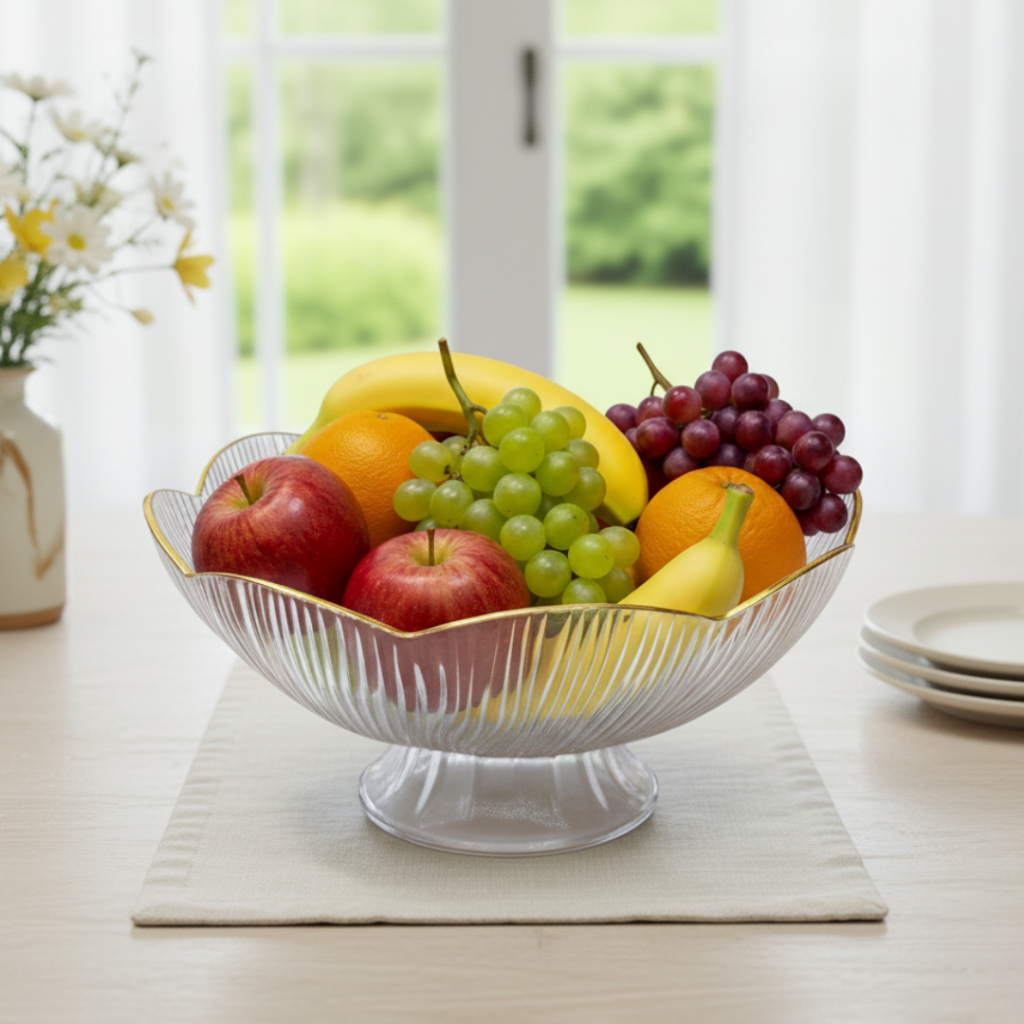 Fruteira De Mesa Dourada Redonda Cesta de Frutas Organizador de Alimentos Casa Sobremesa Cozinha