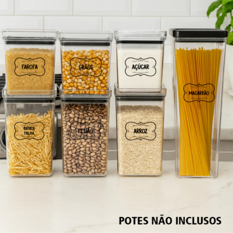 Cartela Adesivos Transparente para Potes Organizadores Temperos Mantimentos Organizador 5x3cm
