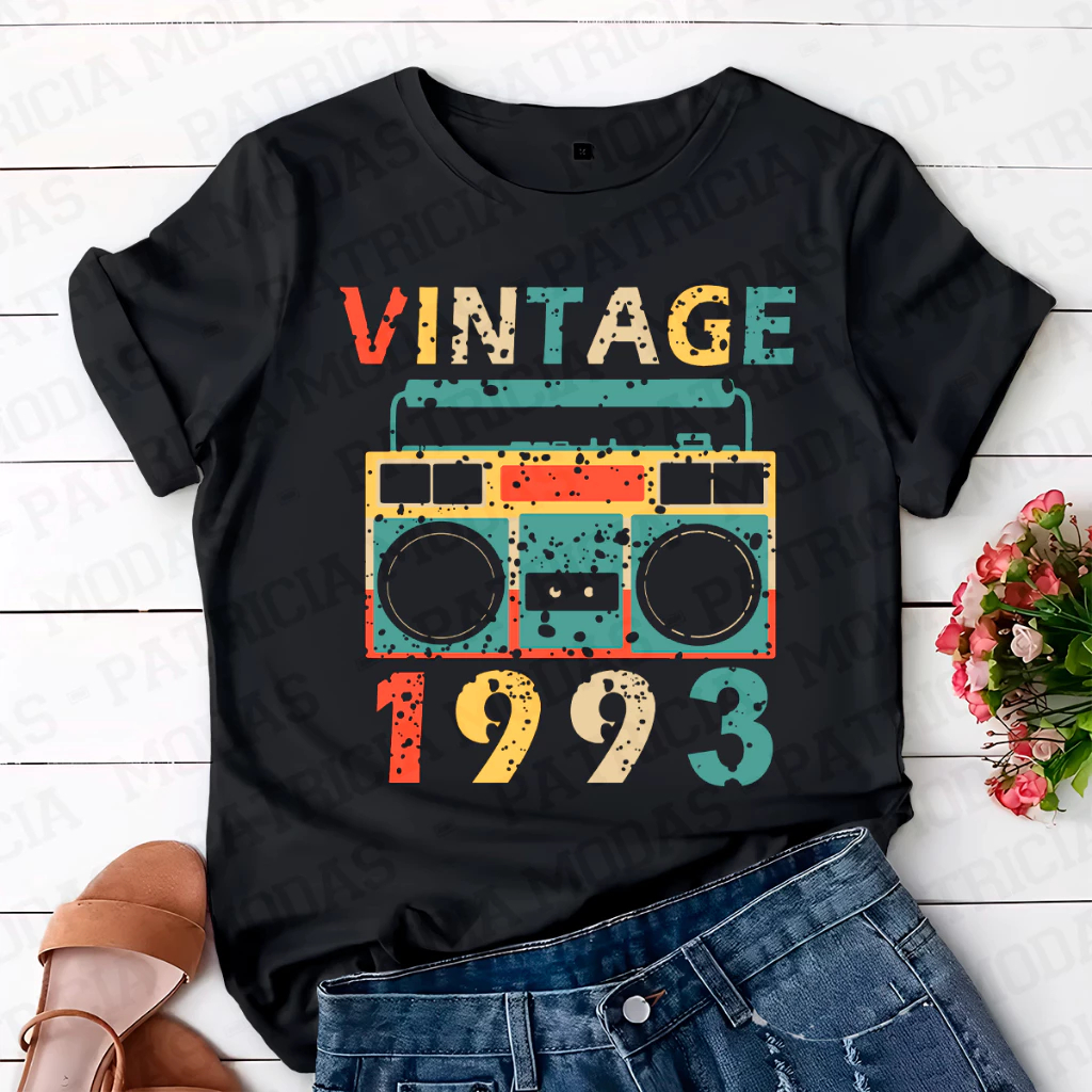 Camiseta Unissex Vintage 1993 100% Algodão Casual Verão T-shirt