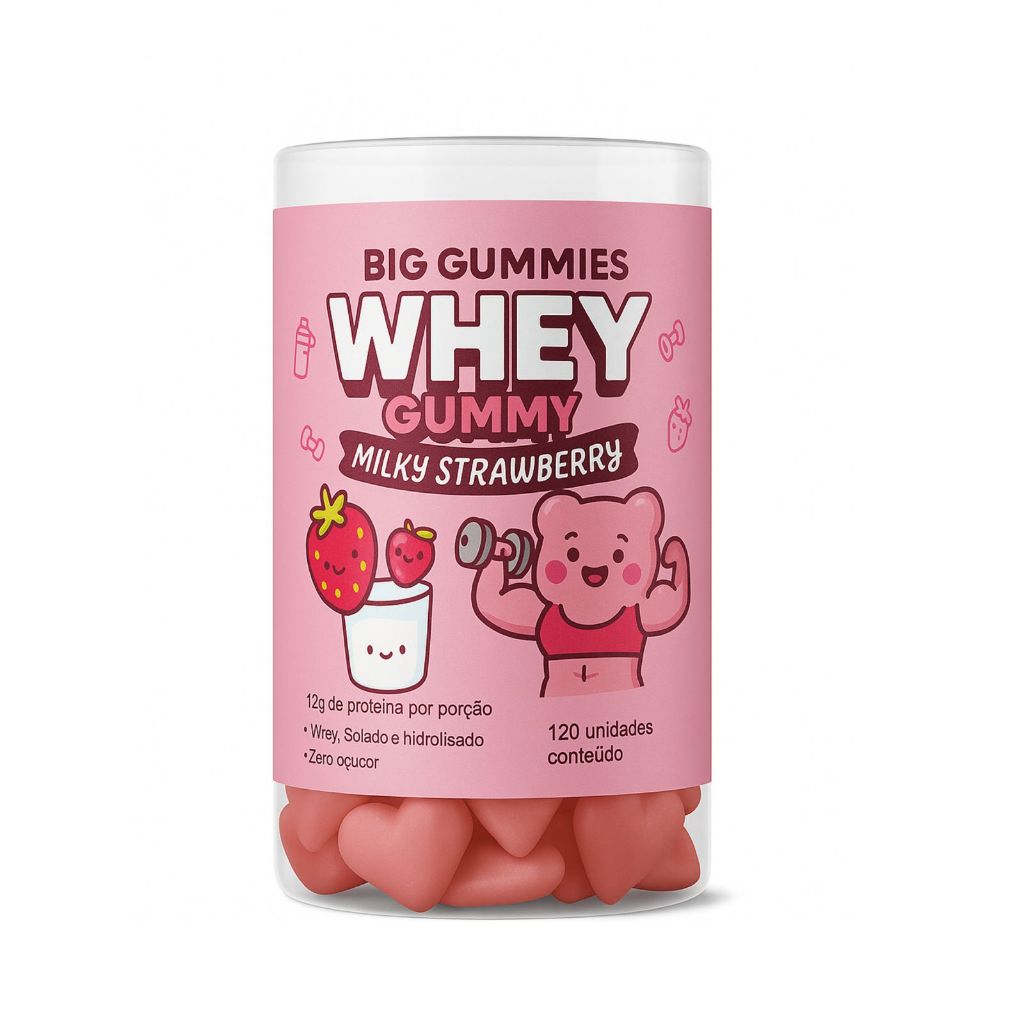 Whey Iso Gummy Big Gummies Morango 120un Zero Açúcar 12g Proteína Alta Perfomance Muscular