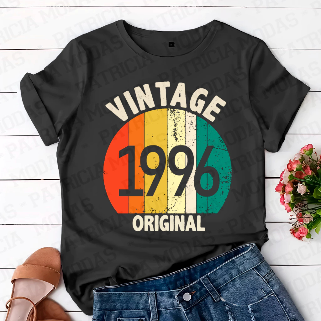 Camiseta Unissex Vintage 1996 Original 100% Algodão Casual Verão T-shirt em Oferta na Shopee