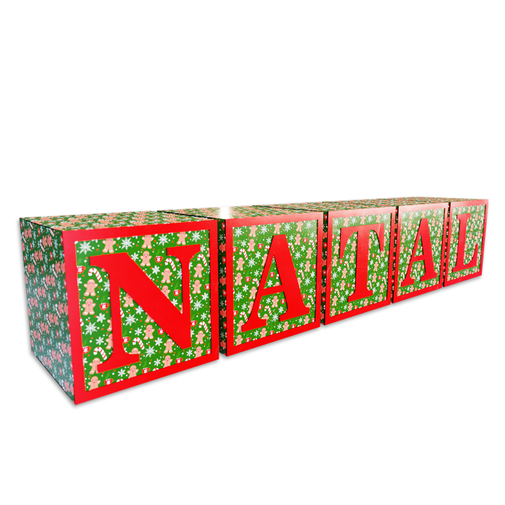 Kit 5 Cubos Baby Box Natal MDF Adesivado Verde e Vermelho – Decoração de Mesa, Festa Natalina, Cenário Fotográfico