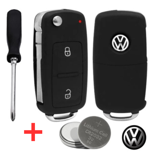Capa Carcaça Chave Canivete 2 Botões Vw Volkswagen Saveiro Fox Amarok Gol Jetta G6 + Bateria + Chave Phillips