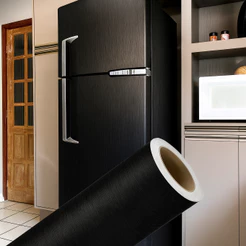 Vinil Adesivo Aço Escovado Preto Impermeável para Envelopar Geladeira e Móveis