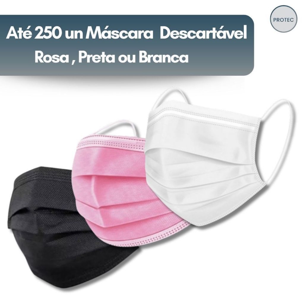 Máscara Descartável Até 250 Un Rosa/Preta/Branca Tripla C/ Clipe Nasal Talge em Oferta na Shopee