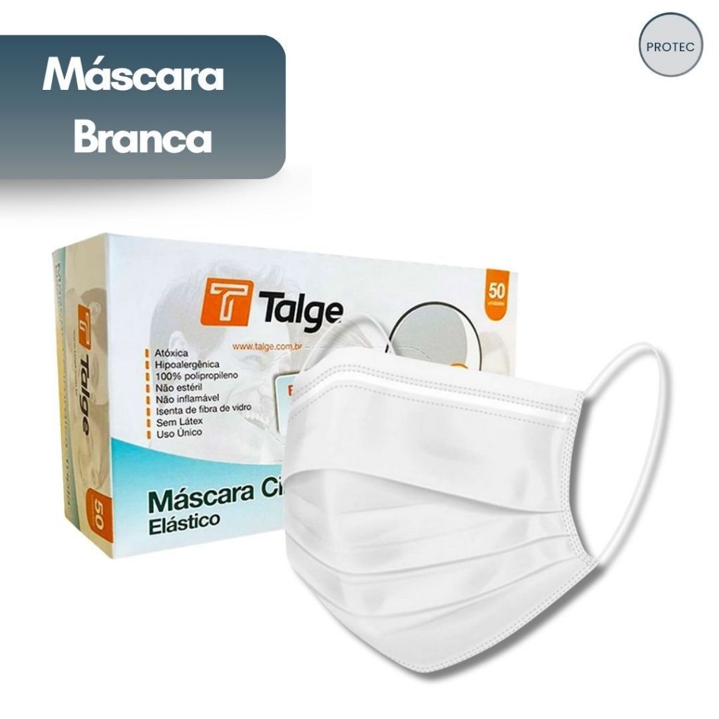 Até 250 Un Máscara Branca Descartável Tripla Camada Com Clipe Nasal Talge em Oferta na Shopee