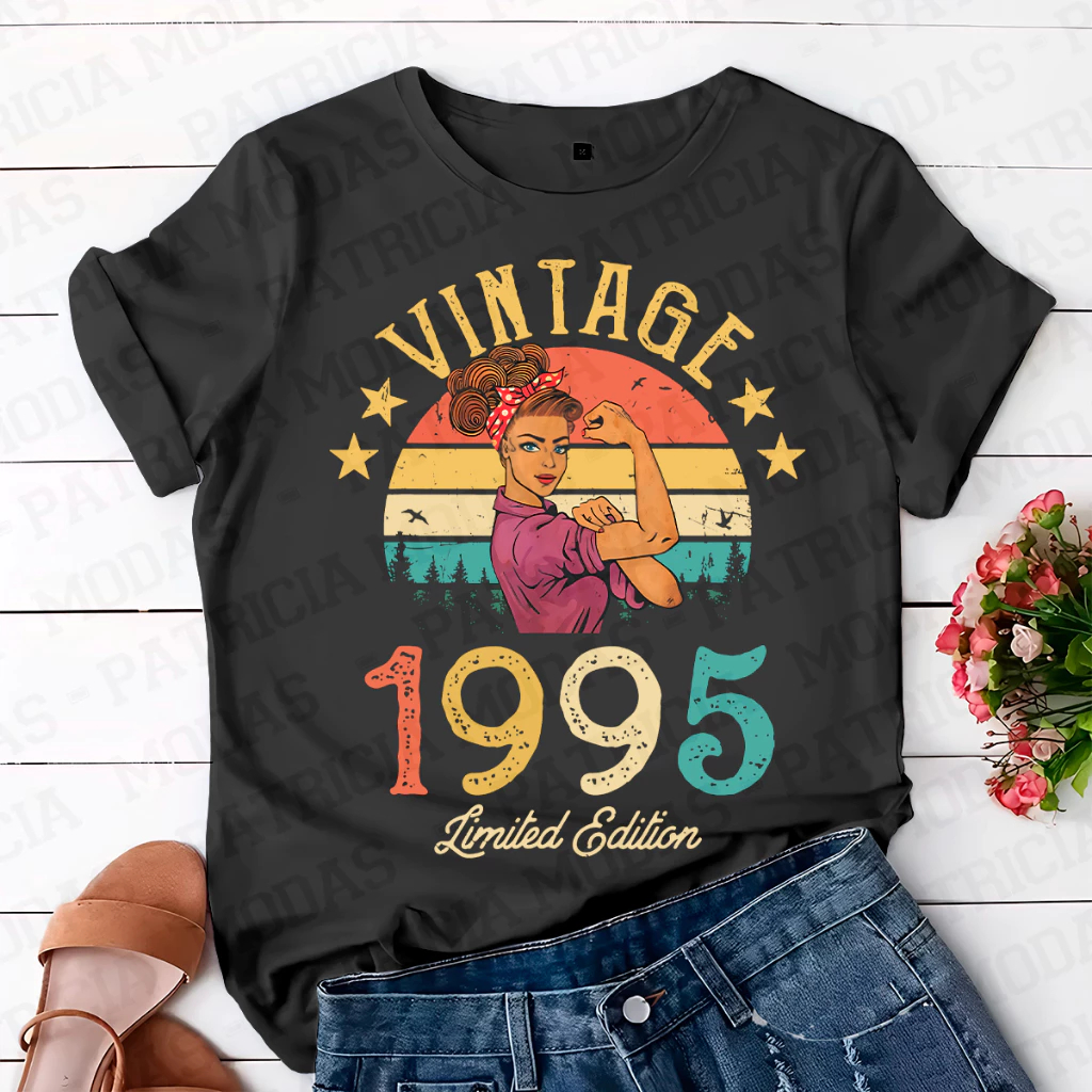 Camiseta Unissex Vintage 1995 100% Algodão Casual Verão T-shirt em Oferta na Shopee