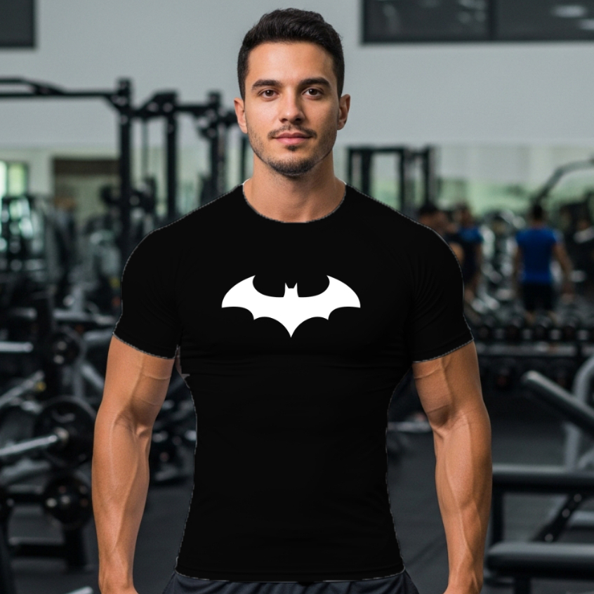 Camisa de Compressão Treino Batman Academia Camiseta Masculina Manga Curta Rash Guard