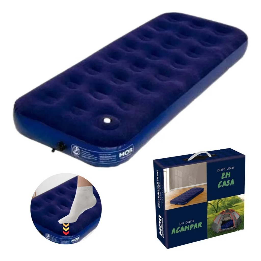 Colchão Inflável Solteiro com Bomba Embutida-  MOR - Prático, Confortável, Acampamento, Trilhas, Barracas em Oferta na Shopee