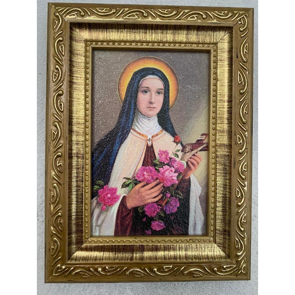 QUADRO SANTA TERESINHA DO MENINO JESUS 10X15 CM RESINADO MOLDURA DOURADA PREMIUM em Oferta na Shopee