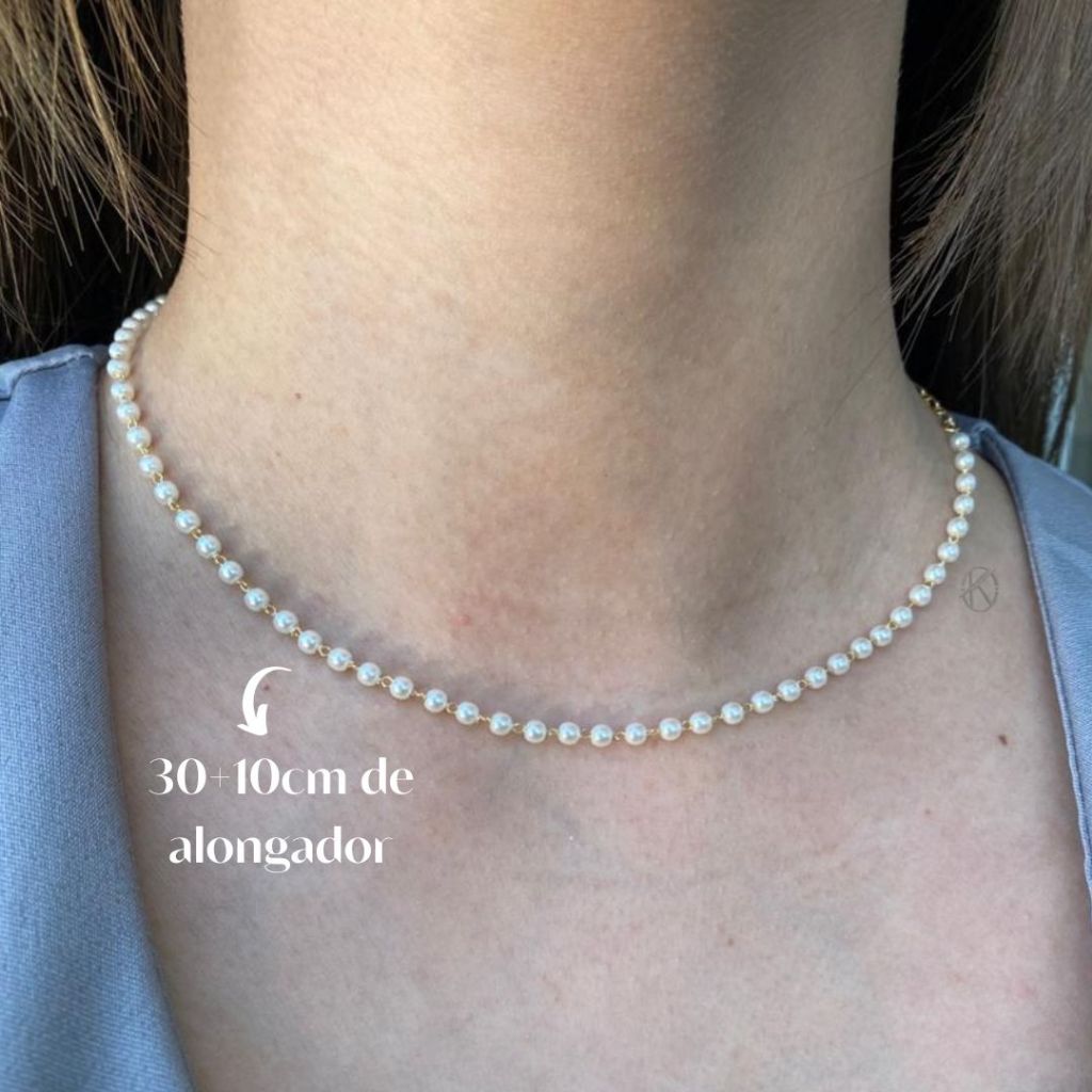 Colar Feminino choker Pérolas Clássica - Semijóia Banhada em Ouro 18k ou Prata 925 em Oferta na Shopee