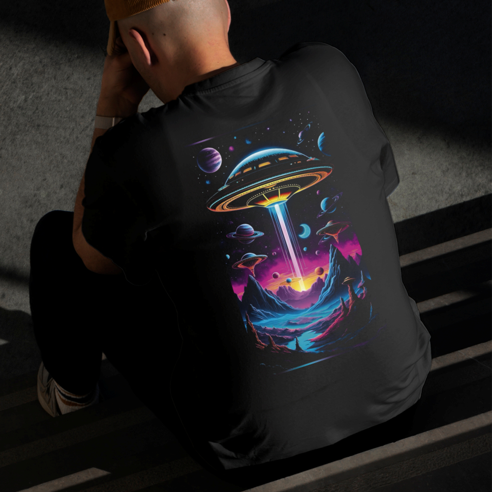 Camiseta Masculina Estampada Ovni Roxo 100% Algodão Estilo Conforto Diário Do Tamanho P ao GG