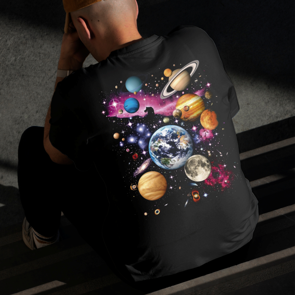 Camiseta Masculina Estampada Planetas Galáxia 100% Algodão Estilo Conforto Diário Do Tamanho P ao GG