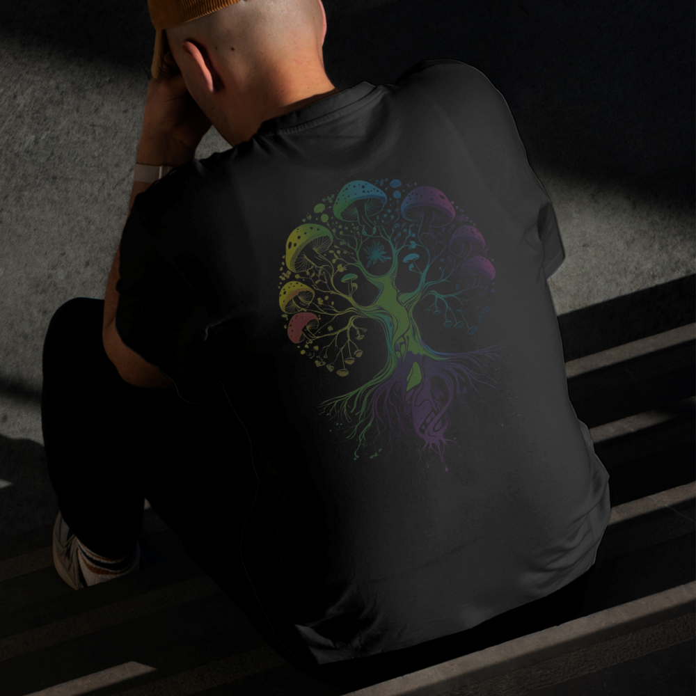 Camiseta Masculina Estampada Cogumelos Colorido 100% Algodão Estilo Conforto Diário Do Tamanho P GG