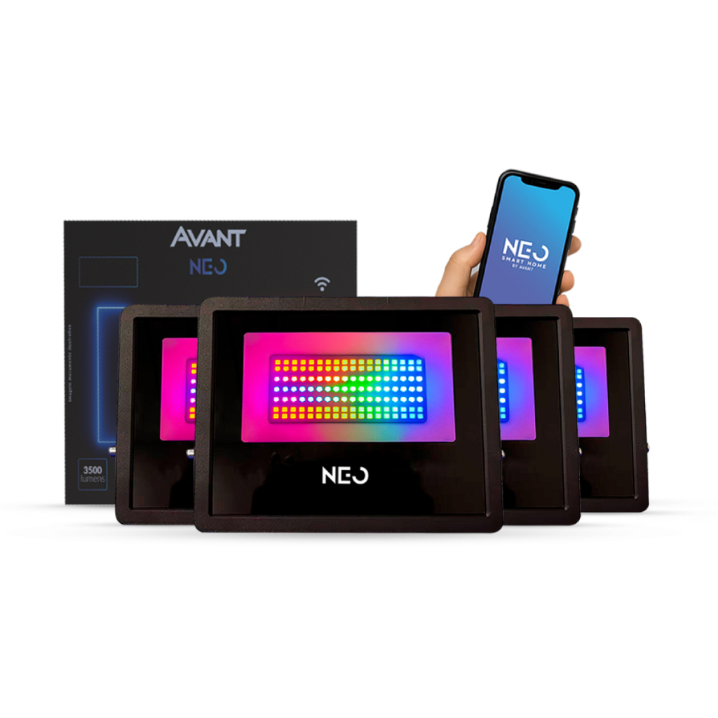 Kit 1, 2, 3 ou 4 Refletor Led Smart Inteligente Wi Fi 50w RGB Colorido Bivolt Preto Neo Avant em Oferta na Shopee