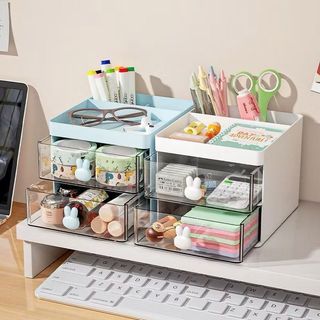Porta Organizador De Mesa Coelhos Fofo Gaveta Treco Maquiagem De Mesa Pequeno Multifuncio…
