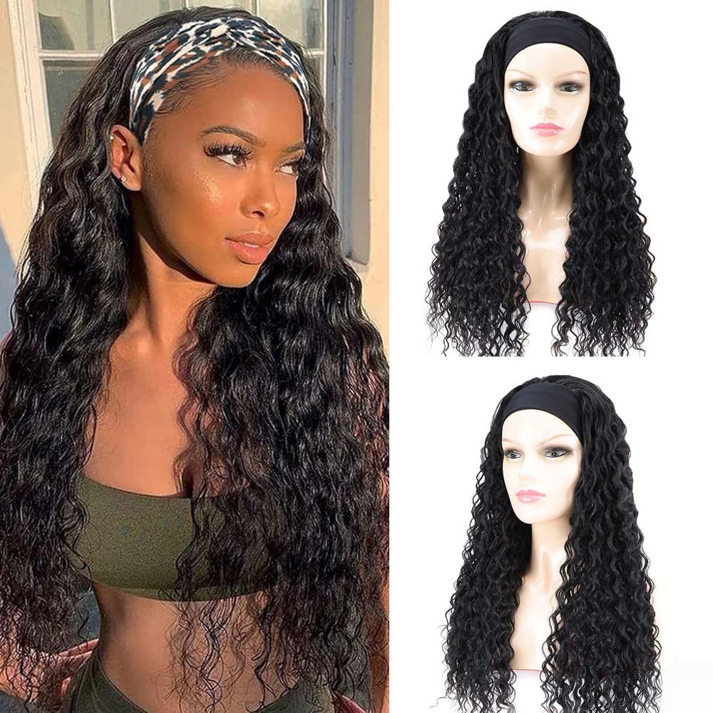 Peruca Wig Cacheada longa Cabelo Peruca de Faixa na Cabeça Fib Orgânica Identica Cabelo Humano 65cm