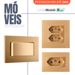 Interruptor Tomada Marcenaria Dourada Embutir Moveis Recta Mobili Ouro Satin Acabamento Fosco Blux