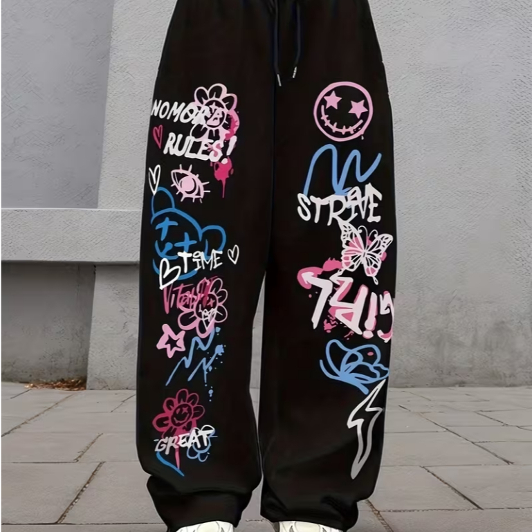 Calça Moletom Feminina Wide Leg Style Girl Street pantalona Desposaja Larga Casual Flanelada Ajustavel em Oferta na Shopee