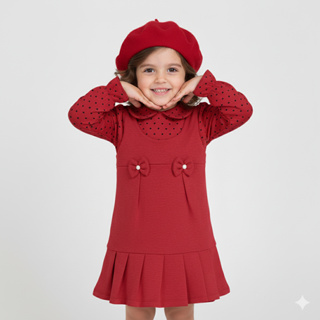 Vestido Estilo Infantil, Tipo Agasalho com Bolinhas e Boina em Tricot Básico, Moda Inverno 2023 em Oferta na Shopee