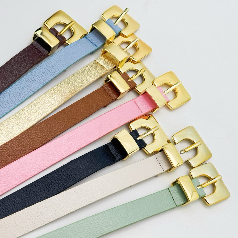 Cinto COURO de Minimalista com Fivela Dourada Formato de Liga, casual em Oferta na Shopee