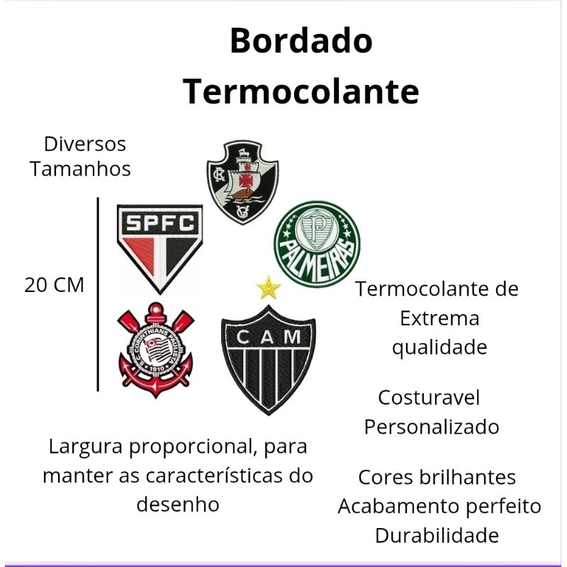 Patch Bordado FUTEBOL DIVERSOS CLUBES Tamanho 20CM e 30CM TOTALMENTE BORDADO, Termocolante