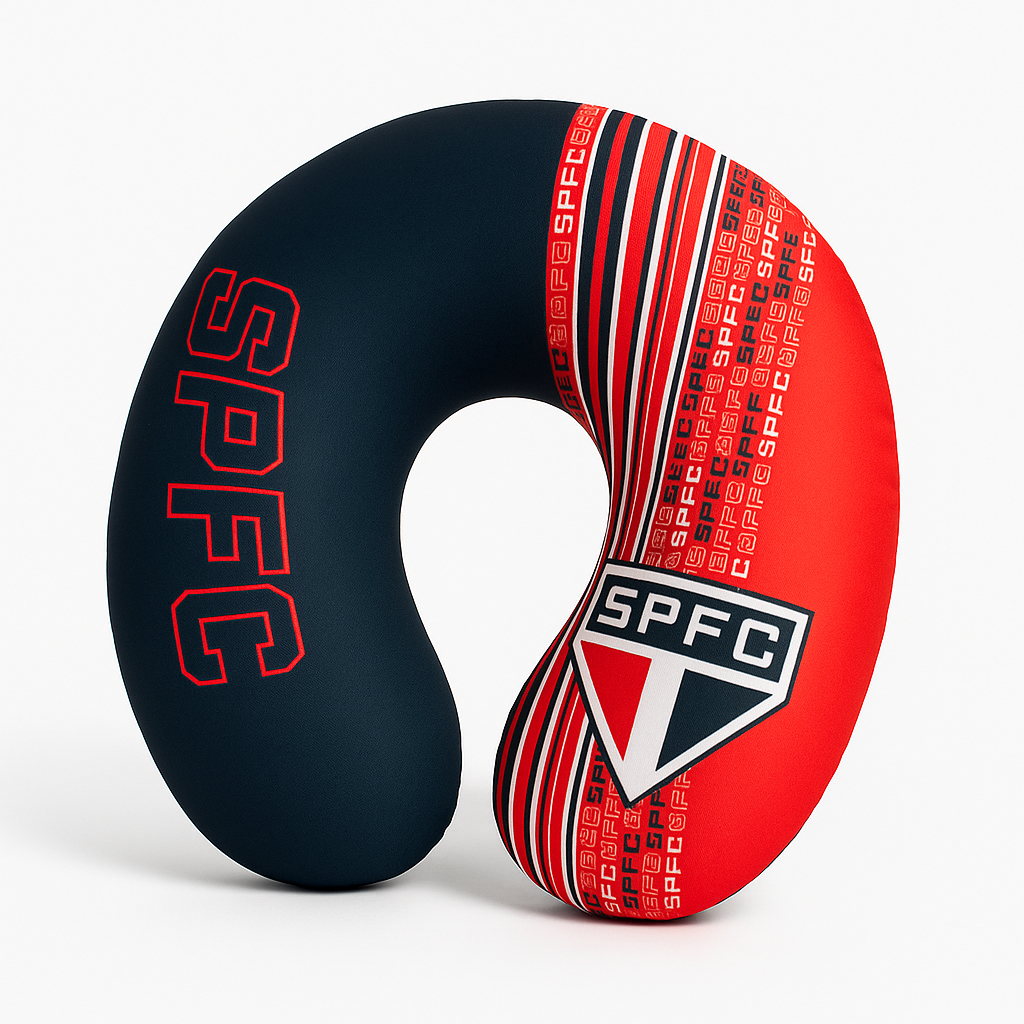 Almofada Viagem Apoio de Pescoço Confortável Time São Paulo Vermelho e Preto Oficial
