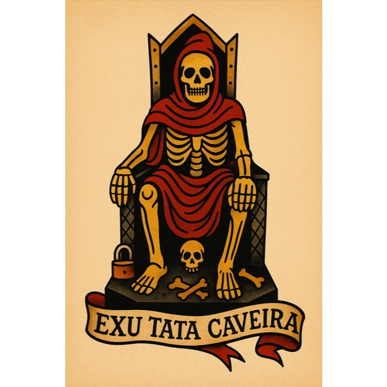 Quadro Decorativo Exu Tata Caveira - Estilo Old School 60x40cm