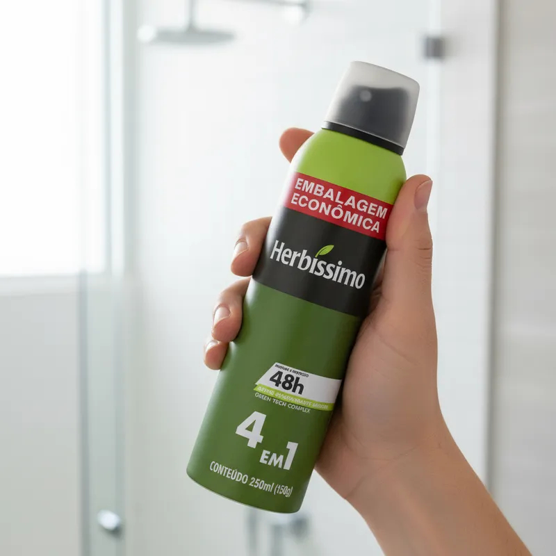 Detalhes do Desodorante Aerosol Antitranspirante Herbíssimo Green Leaf 250ml – Frescor Natural e Proteção 72h | Embalagem Econômica