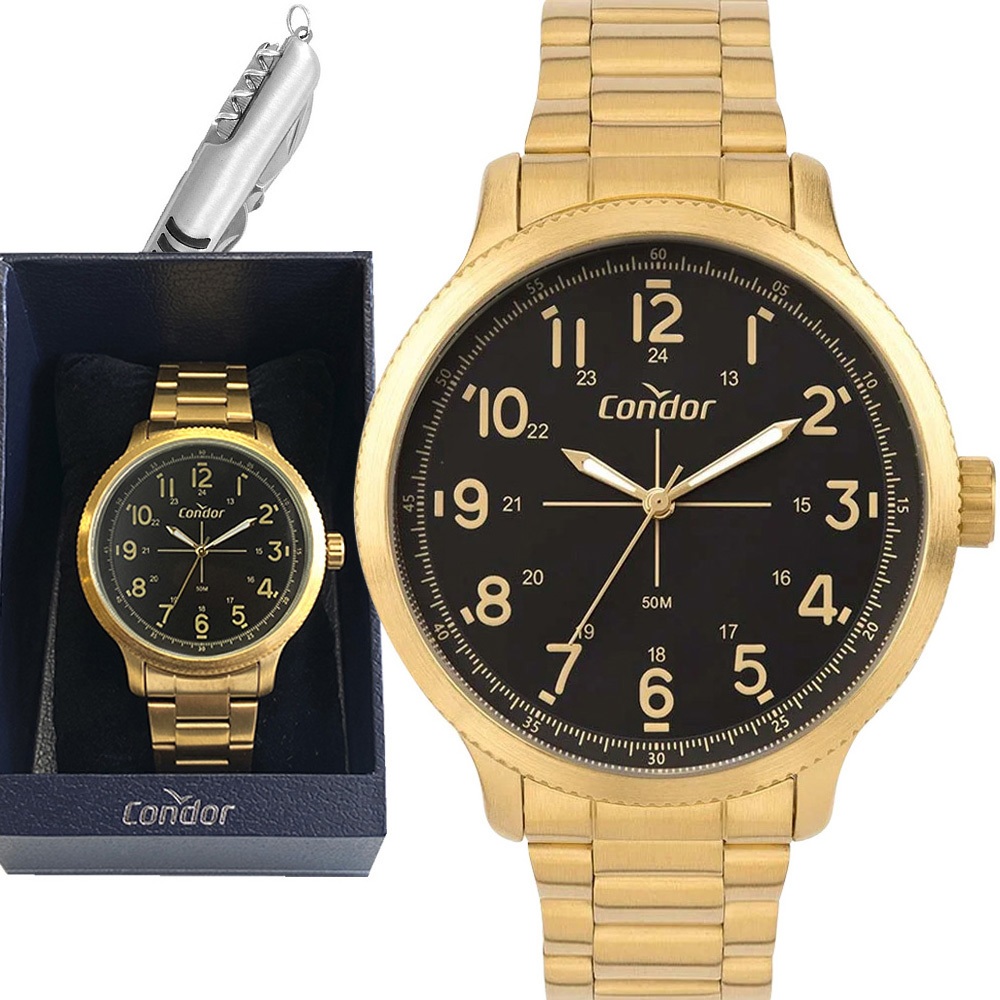 Relógio Condor Masculino Dourado Prova Dágua Analógico Luxo em Oferta na Shopee