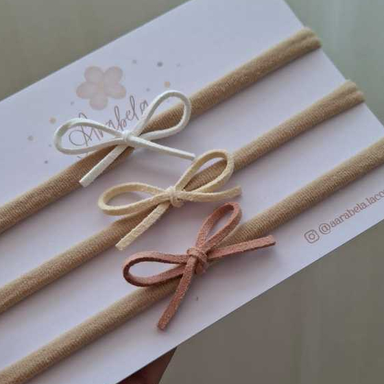 Kit trio de laços de camurça para recém nascidas, bebês, maternidade