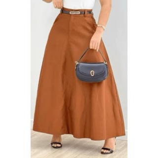 Saia Longa Rodada Feminina Alfaiataria Cintura Alta Com zíper Botões Com Frrada Social  Com bolsos laterais Com cinto em Oferta na Shopee