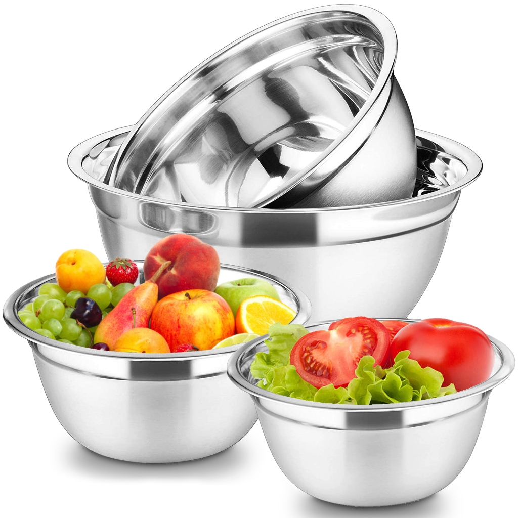 Conjunto Tigelas Bowl Aço Inox Kit Pote Saladeira Vasilha Bacia Funda Cozinha Alta Qualidade