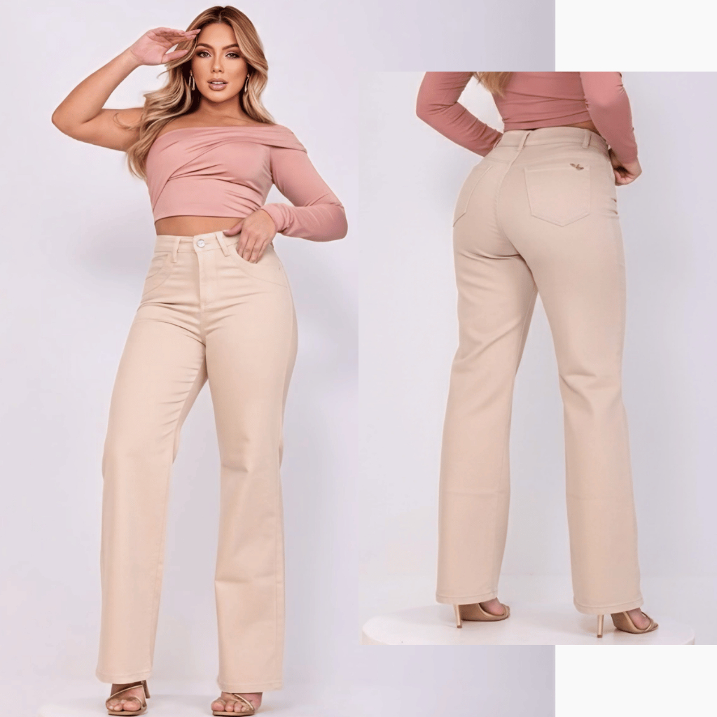Wide Leg Jeans Pantalona Feminina Calça tecido grosso 100% Algodão Boca Larga Cintura Alta
