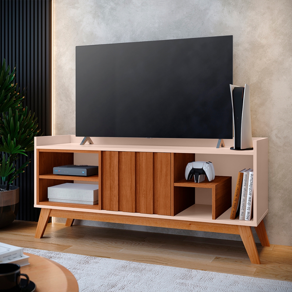 Rack Madeira Porta Ripada Decoração Sala Móvel Prateleira Divisória Armazenamento Estante em Oferta na Shopee